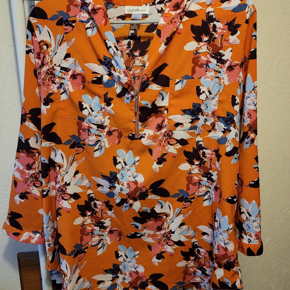 Jaclyn Smith Orange and Pink Floral Blouse